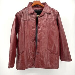 Tudor Court Vintage Womens Burgundy Patchwork Leather Jacket Faux Fur Liner M
